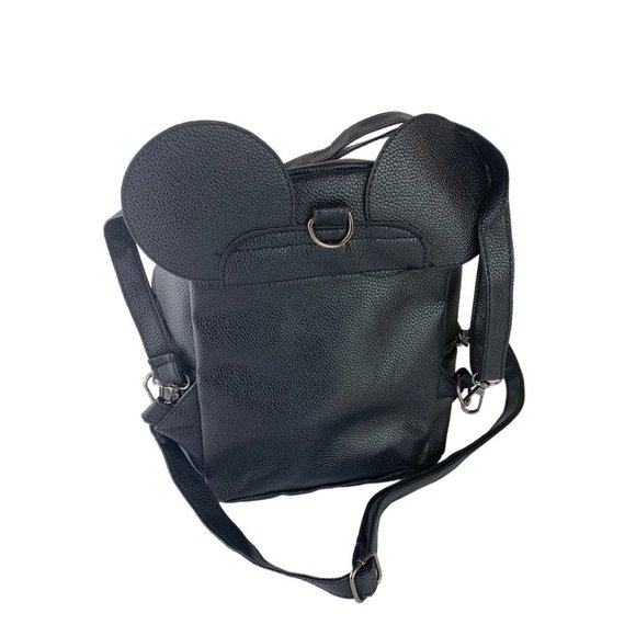 Black Vegan Leather Mini Backpack Ears Bow Adjustable Straps - Picture 4 of 8